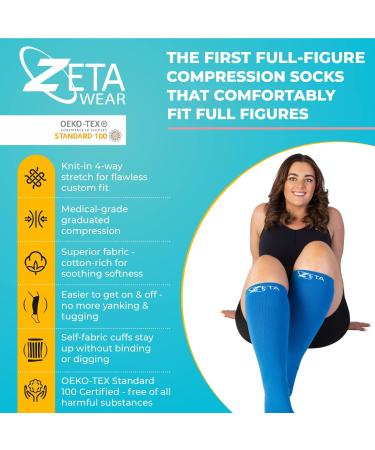 Zeta Wear Compression Stockings for Women - Comfortable Support for Thick Calves Open Toe Black Large Cuffs - Ideal for Swelling Relief - Buy Online on GoSupps.com