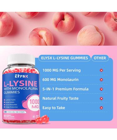 L-Lysine Gummies 1000mg Sugar-Free Chewable Lysine with Monolaurin Supplement for Adults & Kids Lips & Oral Health Immune & Overall Health Natural Peach Flavor 60 Count 1 Count (Pack of 60) - Buy Online on GoSupps.com