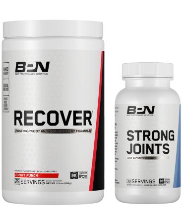 BARE PERFORMANCE NUTRITION BPN Strong Joints Joint Support Capsules 30 Day Supply + Recover Post-Workout Muscle Recovery Drink Mix Fruit Punch 25 Servings | Mobility + Recovery Bundle