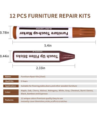Furniture Repair Kit - Wood Markers & Wax Sticks for Stains Scratches Touch-Ups & Cover-Ups - Perfect for Floors Tables Desks & More (25 Pieces - Buy Online on GoSupps.com