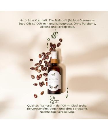 VEDA NATURAL 100ml Cold-Pressed Castor Oil - 100% Pure Ricinus Communis for Hair Beard Eyebrows Eyelashes & Nails | Sustainable Packaging | Cosmos Natural Certified - Buy Online on GoSupps.com