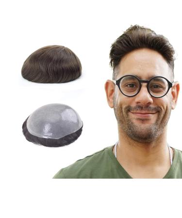 Lordhair wig for men toupet men made of natural real hair 0.08 mm front 1/2 inch V-looped size on skin-based super thin wig for men replacement hair system 20 x 25 cm dark brown 3#