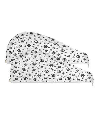 Claws and Bones Dry Hair Cap 2 Piece Quick Drying Towel Set with Button Headband Super Absorbent Soft & Comfortable