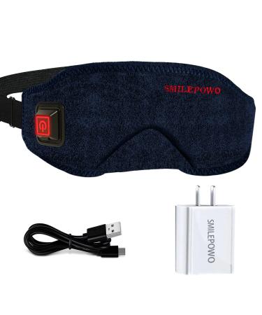 SmilePowo Heated Sleep Eye Mask for Dry Eyes Blocking Lights Sleeping Mask for Women Men - USB Electric Eye Heating Pad to Relieve for Sleep Dry Eyes Puffy Eyes Blepharitis Dark Circles and MGD 1 Count (Pack of 1)