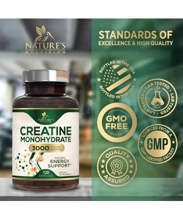 Creatine Monohydrate Capsules 3000mg Best Micronized Creatine Powder - Supports Lean Muscle Strength Energy & Endurance - Nature's Supplement Non-GMO Gluten Free for Women & Men - 120 Capsules 120 Count (Pack of 1) - Buy Online on GoSupps.com