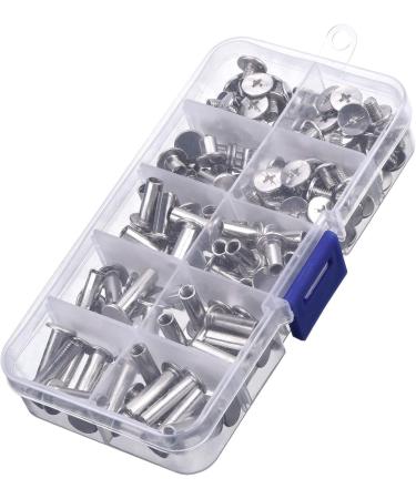Pangda 80 Set Chicago Binding Post Screw Assorted Kit - Metal Round Cross Head Stud Screw Post Nail Rivet Chicago Button for DIY Leather Decoration Bookbinding - Silver - 5x6, 10, 12, 15, 18 - Buy Online on GoSupps.com
