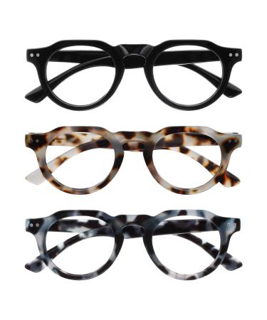 Opulize Rio Reading glasses with blue light filters - flattened frame - women & men - spring hinges - B53-1 +3.00 Magnification glossy black - glossy light brown tortoise - glossy blue tortober