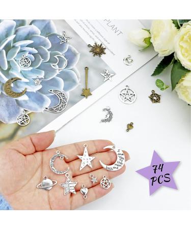 JIALEEY Celestial Mixed Sun Moon Star Charms - Wholesale Bulk Lots Antique Alloy Pendants for Jewelry Making - 100g (74PCS) - Buy Online on GoSupps.com