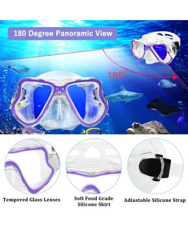 Happyouth 6 in 1 Snorkel Set with Panoramic View Mask, Trek Fin, and Dry Top Snorkel - Purple, S/M (US Size 4.5-8.5) - Buy Online on GoSupps.com