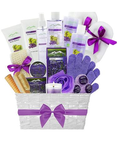 Deluxe XL Spa Gift Basket with Essential Oils. 20 Piece Luxury Bath & Body Gift Set with Bath Bombs  Bubble Bath & More! Natural Organic Huge Bath Gift Set for Her  Holiday Gift (Grapeseed & Lavender)