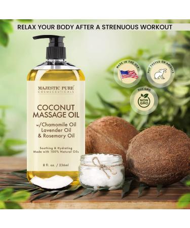 Majestic Pure Coconut Massage Oil - Ultra-Glide Formula for Therapeutic Massages - 8 fl oz (Pack of 2) - Buy Online on GoSupps.com