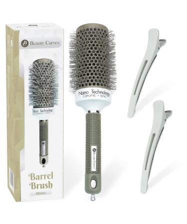 Beauty Carves Round Hair Brush 45mm Barrel with 2 Clips - Blow Dry Hair Brush with Flexible Nylon 66 Bristles - Nano Ionic Heat Resistant Tech for Professional Curling Styling & Shining Texture - Buy Online on GoSupps.com