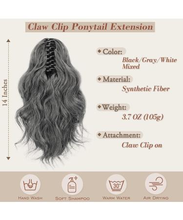 BARSDAR 14'' Short Wavy Claw Clip Ponytail Extension - Curly Gray Synthetic Hairpiece for Women - Daily & Halloween Use - Black/Gray/White Mix - Pack of 1 - Buy Online on GoSupps.com