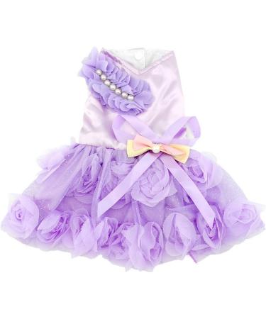 Luxury Paidful Pet Dress for Small Dogs & Cats - Summer Wedding Tutu Dress with Rose Lace & Bowknot - Perfect for Birthdays & Parties - Chihuahua Clothing in Purple XS - Buy Online on GoSupps.com