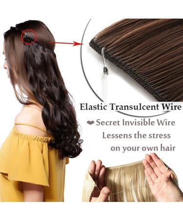 Hair Extensions no Clip Invisible Wire Adjustable Secret Rubber Band Hairpiece Real Natural Synthetic Fibre Hair 20 inch Curly Wavy Ash blonde mix bleach blonde - Buy Online on GoSupps.com