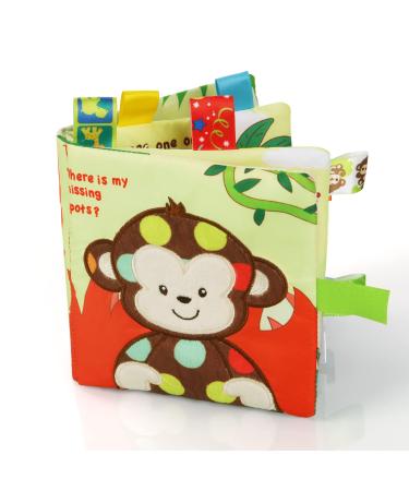 Vicloon Baby Soft Books Baby Cloth Books Baby Soft Books First Year 3D Animals Tails Crinkle Sensory Touch and Feel Book Quiet Books for 0-3 Year Old Toddlers Kids Monkey