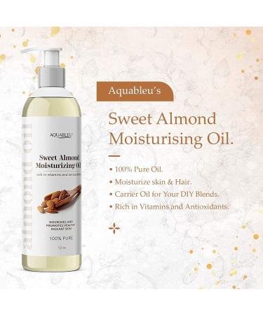 Sweet Almond Moisturizing Oil 12oz - Deeply Moisturizing & Cleansing for Dry, Irritated Skin - All Natural Ingredients - Fast Absorbing for Body & Face - Unscented - Buy Online on GoSupps.com