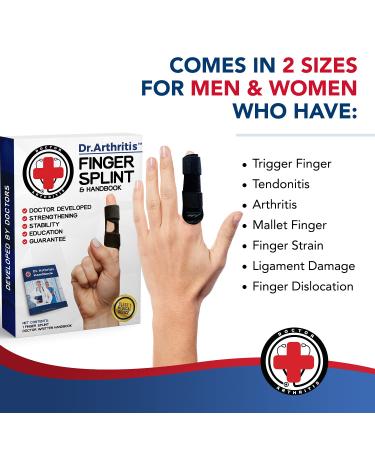 Doctor Developed Finger Splint & Handbook - Trigger Finger Arthritis RSI - Fits Ring Index Pinky & Middle - 2 sizes (Black S/M) Finger Splint - Black S/M - Buy Online on GoSupps.com