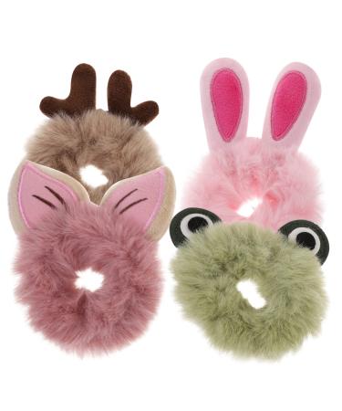 KALLORY Toddler Hair Tie 4pcs Ponytail Lovely for Bands Rope Fluff Accessory Hair Girls Animal Scrunchies Fluffy Women Fuzzy Ties Holders Plush Cute Elastic Cartoon Band Cute Hair Clips 11X7.5CM As Shown