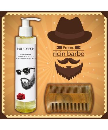 Huile de ricin barbe + peigne barbe en bois de santal antistatique - 250 ml