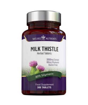 Milk Thistle - High Strength 3000mg Supplement - 300 Tablets (10 Months Supply) - 80% Silymarin Vegan Friendly GMO-Free Gluten-Free Not Milk Thistle Capsules or Tincture Made in The UK