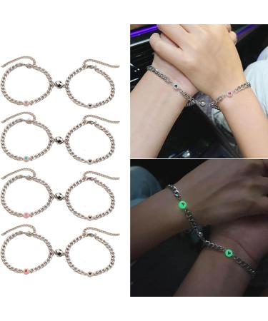 Oralgos Heart Pearl Bracelets Set for Couples - Adjustable Matching Bangles in Black & Pink - Perfect Friendship Gift - Buy Online on GoSupps.com