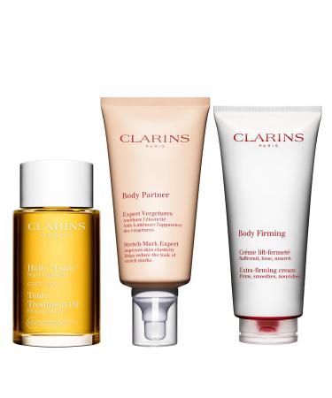 Clarins Tonic Body Treatment Oil Body Partner Stretch Mark Expert and Extra-Firming Body Cream Bundle | Stretch Mark Oil | Stretch Mark Cream for Pregnancy | Anti Aging Body Lotion