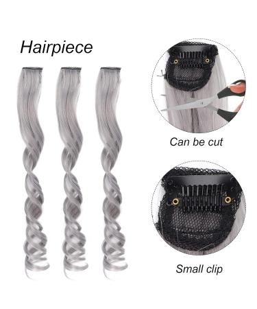 Colorful Curly Clip-In Hair Extensions | 5-Piece Party Highlights for Kids & Women - White Tea Gray - Buy Online on GoSupps.com