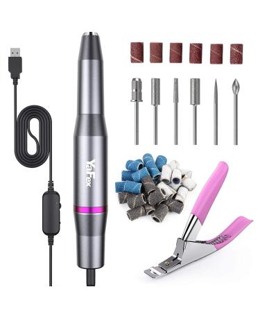 Electric Nail Drill- Professional Portable Manicure Pedicure E-File Kit with Acrylic Fake Nail Clipper for Shaping, Polishing, Removing Acrylic Gel Nails Gray Silver