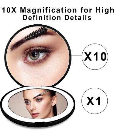 Deweisn Compact Rechargeable Lighted Makeup Mirror - 1X/10X Magnifying, Foldable, Double-Sided - Ideal for Travel, Purse, Handbags - Black - Buy Online on GoSupps.com