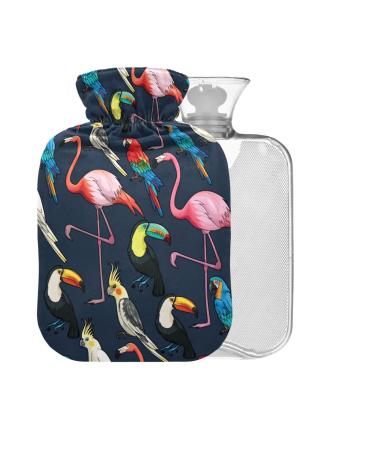 Exotic Birds Hot Water Bottle with Cover 1 l Small Hot Water Bag for Pain Relief Bed with Hand and Feet BAP-Free
