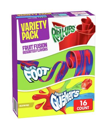 Fruit Roll-Ups, Fruit by the Foot, Gushers, Snacks Variety Pack, 16 ct - Buy Online on GoSupps.com