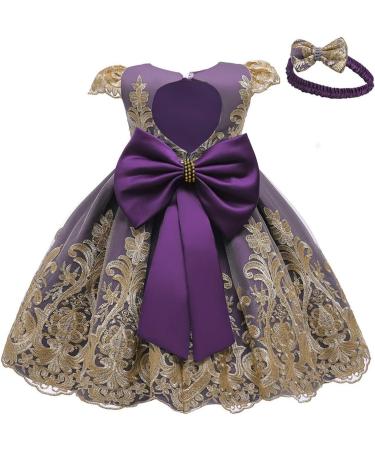 Myrisam Baby Girl Embroidery Christening Dress with Bowknot | Backless Wedding Baptism Gown | Purple, 0-3 Months - Buy Online on GoSupps.com