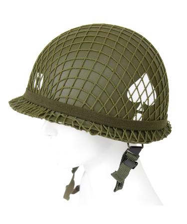 ANQIAO WWII US WW2 M1 Helmet with Chin Strap Steel with Decal Double Shells Green Helmet Style 3