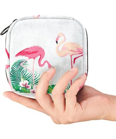 Menstruation Pad Bag with Zipper - Stylish Women's Napkin & Tampon Organizer - Tropical Leaves & Flamingo Design - Buy Online on GoSupps.com