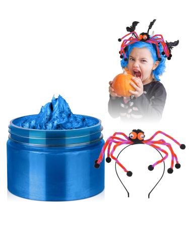 Temporary Hair Color Wax Kit Stocking Stuffers for Teen Girls Age 4 5 6 7 8 9 10+ Hair Dye Color Wax Washable Natural Hair Styling for Girls with Halloween Spider Headband Cosplay(Blue)