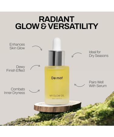 De:maf My Glow Oil 100% Natural Face Oil for Sensitive & Oily Skin, Hydrating & Non-Comedogenic with Jojoba, Macadamia & Vitamin E Lightweight Facial Oil for Dry Skin - Buy Online on GoSupps.com