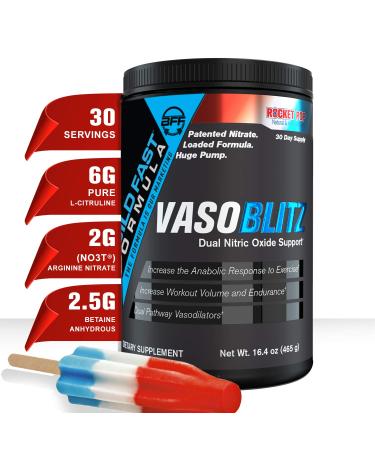 VASOBLITZ Award Winning Dual Nitric Oxide Pre Workout with NO3T Arginine Nitrate,L-Citrulline,Betaine Anhydrous,Calcium Lactate,Caffeine Free for Muscular Endurance(30 Serving) (Rocket Pop)