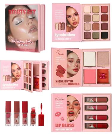 Mini Makeup Palette: Lipstick lip gloss eyeshadow swatches Shimmer Rouge highlighter American and European style cosmetics book | Portable Makeup Set - Buy Online on GoSupps.com