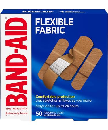 BAND-AIDBrand Flexible Fabric Adhesive Bandages for Minor Wound Care Assorted Sizes Family Pack Cover and Protect Minor Wounds Memory Weave Fabric Gentle Removal 50 Count 50 Count (Pack of 1) Assorted Sizes