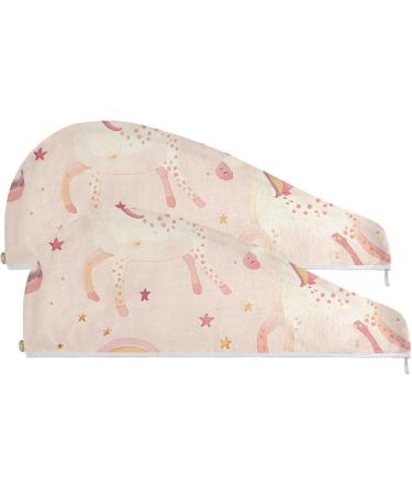 Unicorn Rainbow Pink Hair Towels 2 Pack - Super Absorbent Quick Dry Hair Turbans for Women & Girls - Buy Online on GoSupps.com