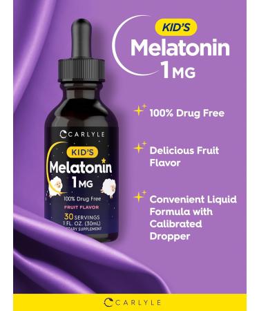 Carlyle Kids Melatonin Liquid | 1 fl oz | Two Pack | Fruit Flavor | Drug Free Childrens Supplement - Buy Online on GoSupps.com