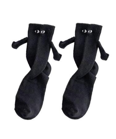 OQHAIR Couple Socks Magnetic Hand Holding Mid Tube Cute Socks Magnetic Suction 3D Dolls Hand Holding Socks Funny Gifts for Couple Black