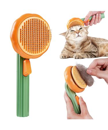 Pet brush self-cleaning brush to remove matters and loose hair pet brush with unlocking button hair loss brush for long and short-haired cats (green)
