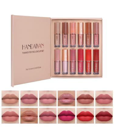 Zhiaek 12 pieces lipstick set lip gloss matt waterproof make -up stop long -lasting nude tones liquid lipstick set matte lip gloss make -up gifts (12 color)