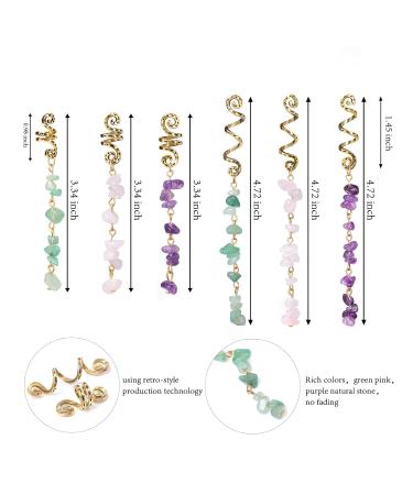 Vinswet Colored Natural Stone Tassels Hair Jewelry for Braids - Pack of 6 Green Pink Purple Gems - Dreadlock Accessories for Women Girls - Buy Online on GoSupps.com