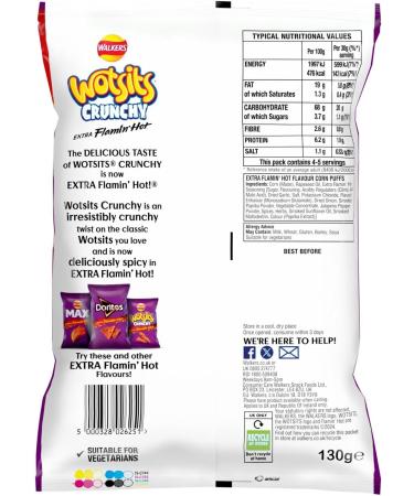 Wotsits Crunchy Extra Flamin' Hot Sharing Bag 130g 130 g (Pack of 1) - Buy Online on GoSupps.com