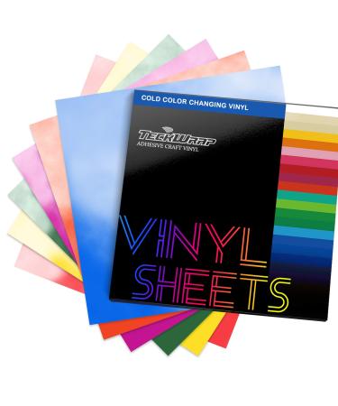 TECKWRAP Cold Sensitive Color Changing Vinyl for Craft Cutter Adhesive Permanent Vinyl Sheets(Translucent to Blue Red Purple Orange Yellow Green) 12 x 12 6 Sheets/Pack 6 Translucent Colors Change 12INCH X 12INCH