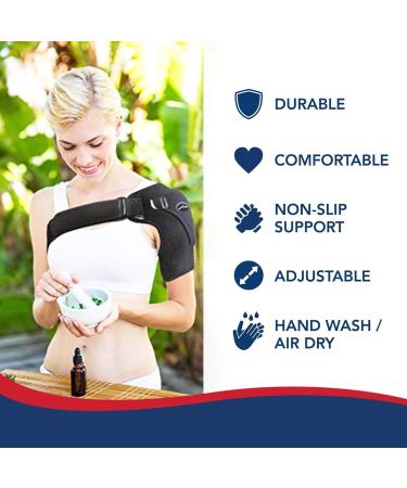 Doctor Developed Shoulder Support/Shoulder Strap/Shoulder Brace single & Doctor Written Handbook - Relief For Shoulder Injuries Arthritis Sprains & More (Black) - Buy Online on GoSupps.com