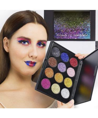 12 Colors Glitter Powder Makeup Palette - Professional Long Lasting Shimmer Eyeshadow | Mineral Pressed Glitter for All Skin Types - Buy Online on GoSupps.com